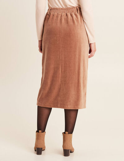 Jupe longue droite velours marron femme