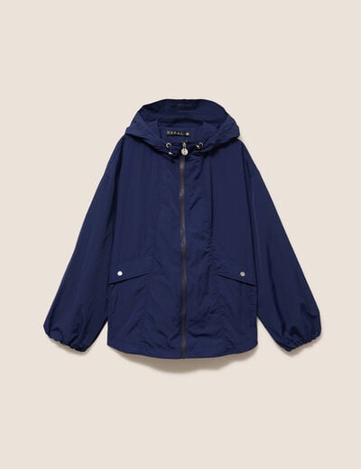 Parka ample doubl&eacute;e avec capuche bleu marine femme