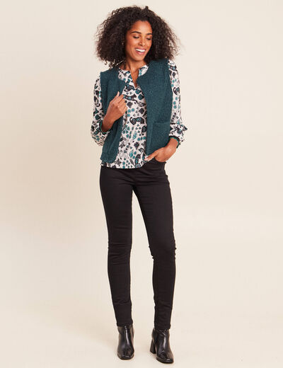 Blouse col tunisien manches longues blanc femme