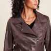 Veste esprit motard zippée marron foncé femme