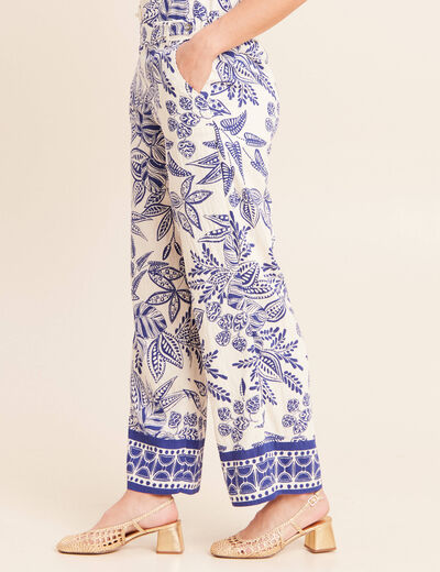 Pantalon large 7/8&egrave;me taille haute bleu femme