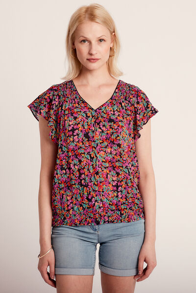 Blouse manches courtes multicolore femme