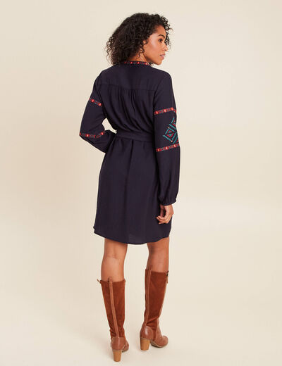 Robe brod&eacute;e col tunisien rouge femme