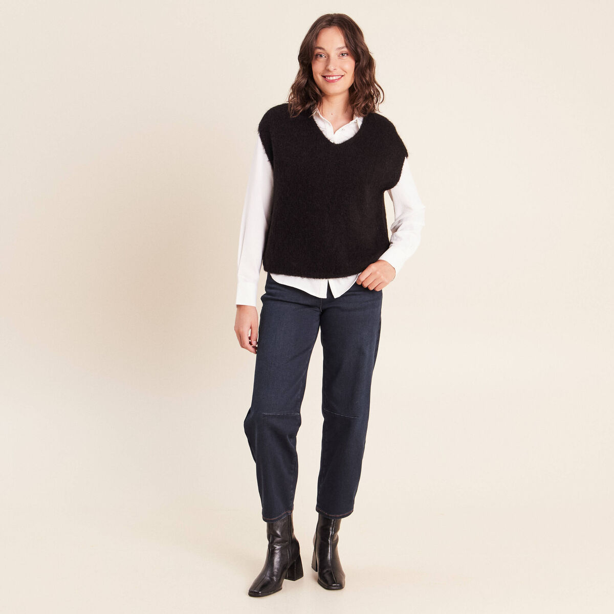 Pull sans manches noir femme