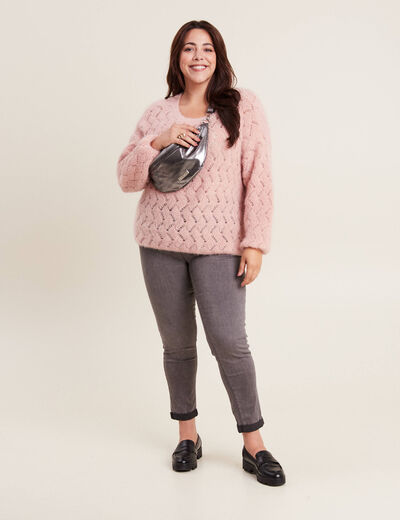 Pull manches longues ajouré vieux rose femme