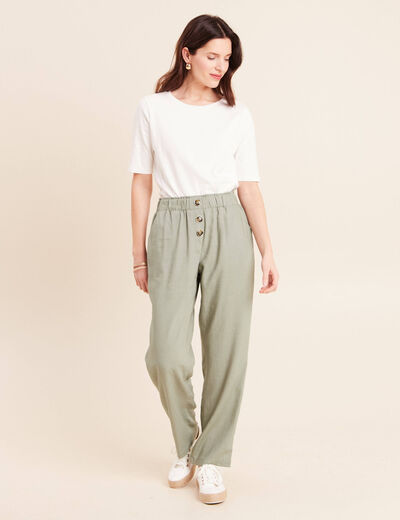 Pantalon large taille haute vert clair femme