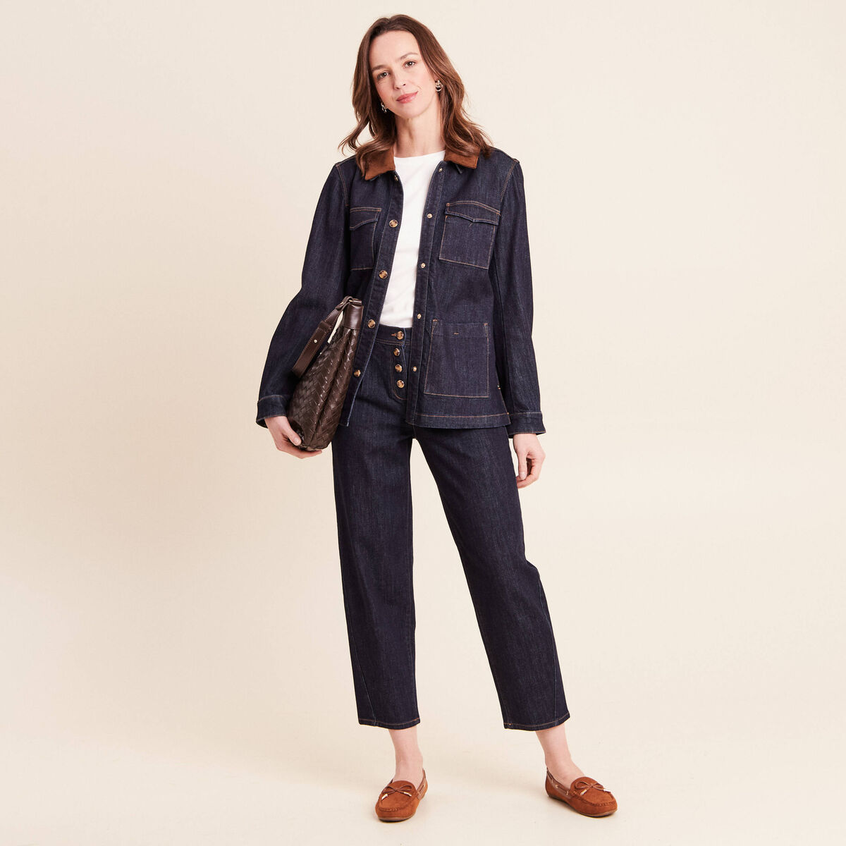 Veste droite &agrave; manches longues denim brut femme