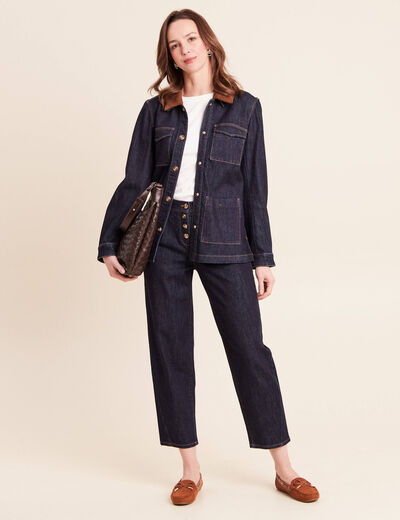 Veste droite &agrave; manches longues denim brut femme