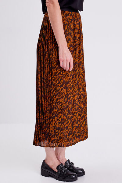 Jupe longue droite plissée noir femme