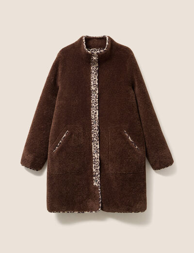 Manteau imprim&eacute; r&eacute;versible marron fonc&eacute; femme