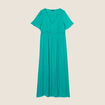 Robe longue évasée satin bleu turquoise femme