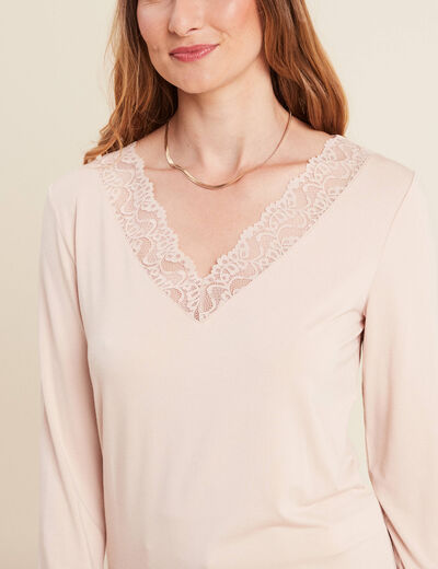 T-shirt thermo-douceur manches longues beige femme