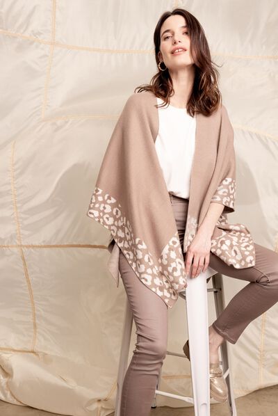 Poncho bas asymétrique taupe femme