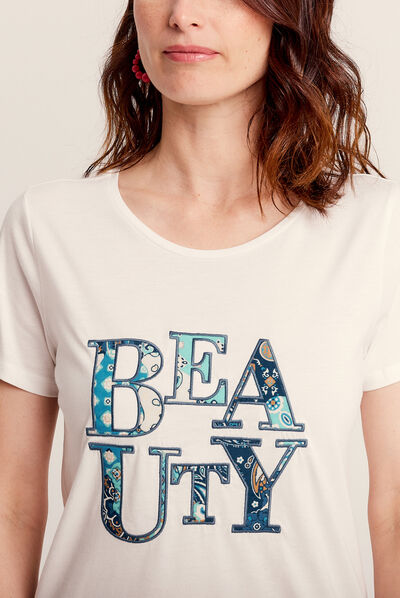 T-shirt manches courtes ecru femme