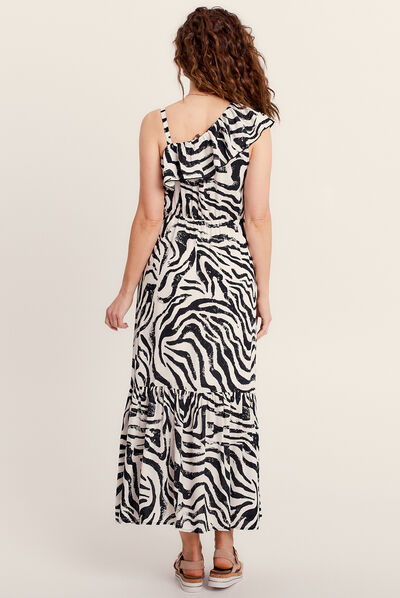 Robe longue évasée asymétrique noir femme