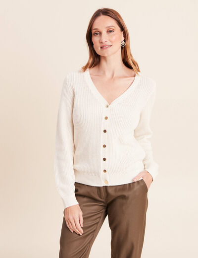 Gilet col v manches longues ecru femme