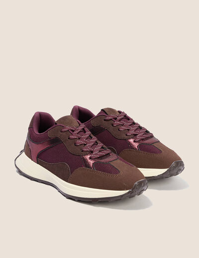 Basket semelle piquot aspect daim prune femme