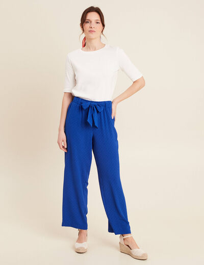 Pantalon flou droit 7/8ème bleu electrique femme