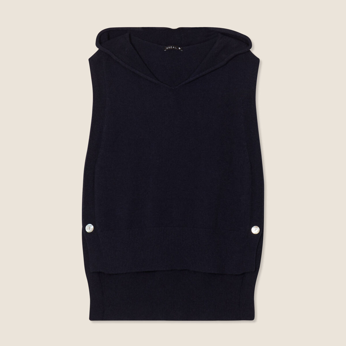 Pull sans manches à capuche bleu foncé femme
