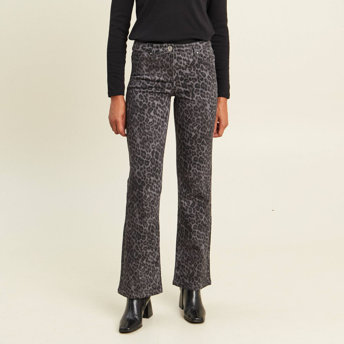 Pantalon bootcut taille bascul&eacute;e gris ardoise femme