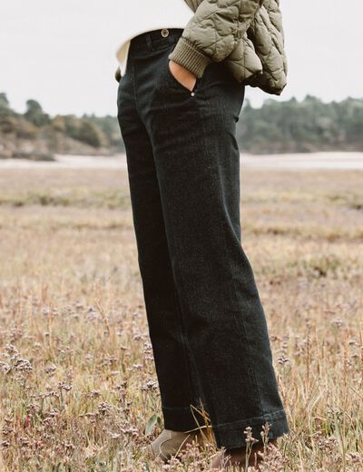 Jean large taille haute &agrave; paillettes denim brut femme