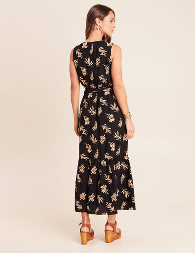 Robe longue &eacute;vas&eacute;e col v sans manches noir femme