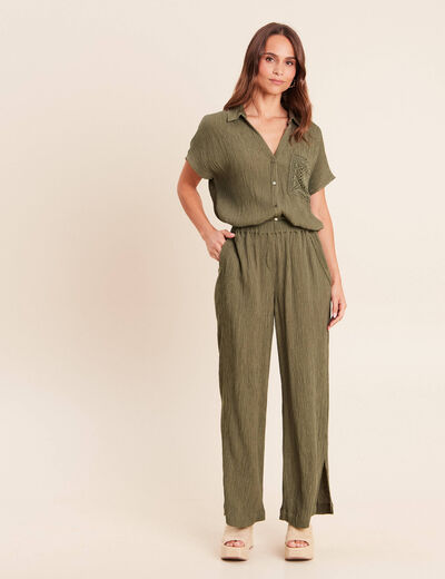 Chemise ample courte manches courtes vert kaki femme
