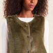 Gilet droit sans manches fausse fourrure vert kaki femme