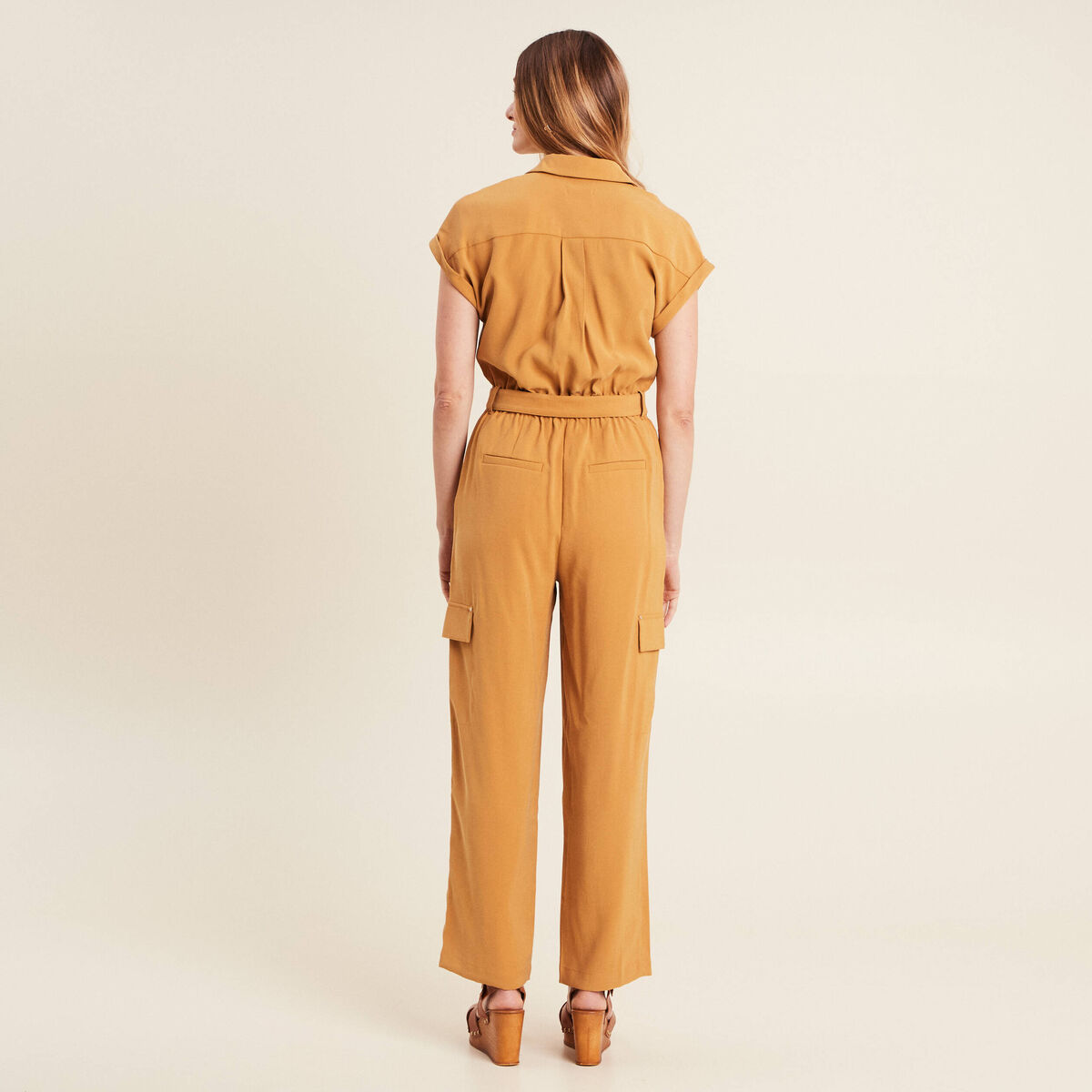 Combinaison pantalon fluide camel femme