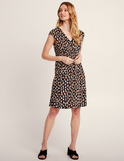 Robe droite col en V noir femme
