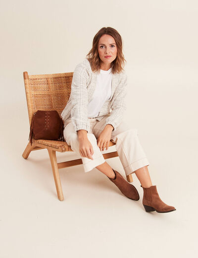 Veste droite col châle blanc femme