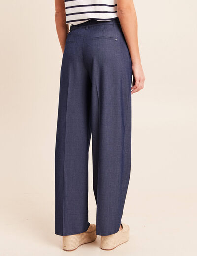 Pantalon coupe large taille haute fluide denim brut femme