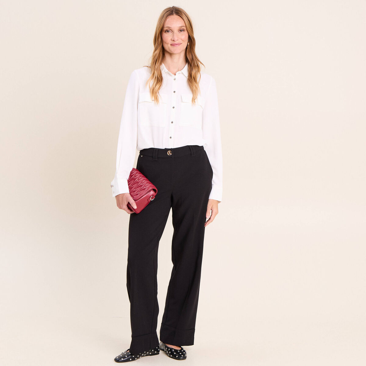 Pantalon taille haute fluide noir femme