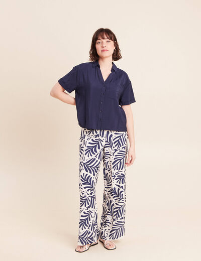 Chemise ample courte &agrave; manches courtes bleu marine femme