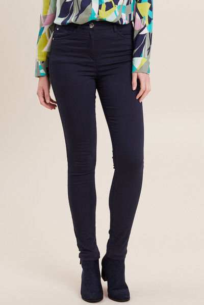 Pantalon léger taille haute long bleu marine femme