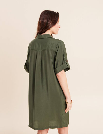 Robe droite courte col chemise vert kaki femme
