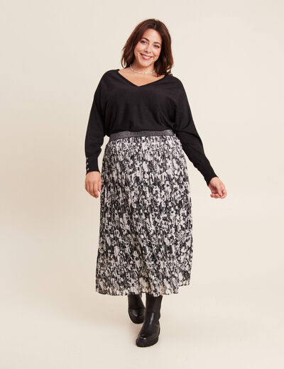 Jupe longue droite plissée noir femme
