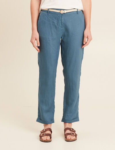 Pantalon flou ceinturé bleu pétrole femme