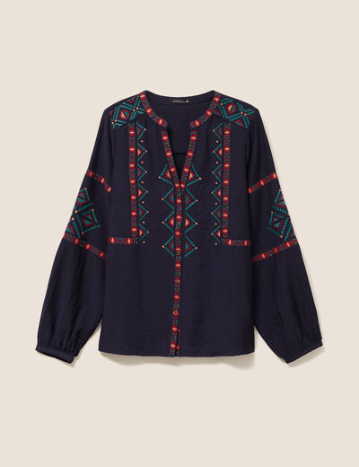 Chemise broderie manches longues rouge femme