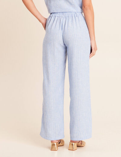 Pantalon large taille haute bleu femme