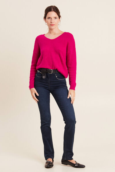 Pull manches longues rose fushia femme