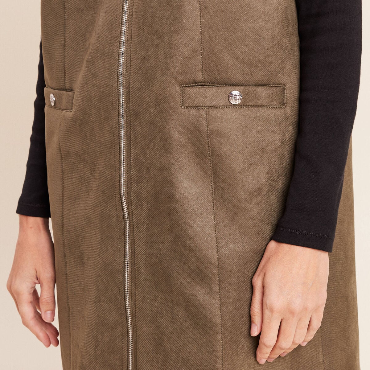 Robe chasuble su&eacute;dine vert kaki femme
