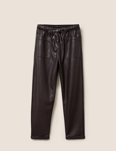 Pantalon coupe mom simili cuir marron fonc&eacute; femme
