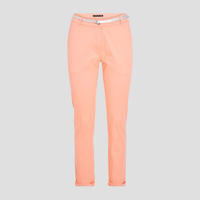 Pantalon chino droit orange corail femme