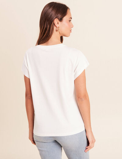 T-shirt col rond manches courtes ecru femme