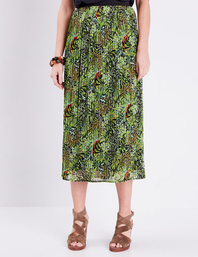 Jupe longue droite plissée vert femme