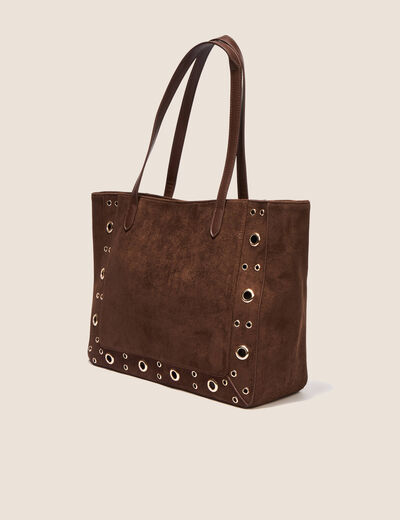 Sac cabas aspect daim doubl&eacute; marron fonc&eacute; femme