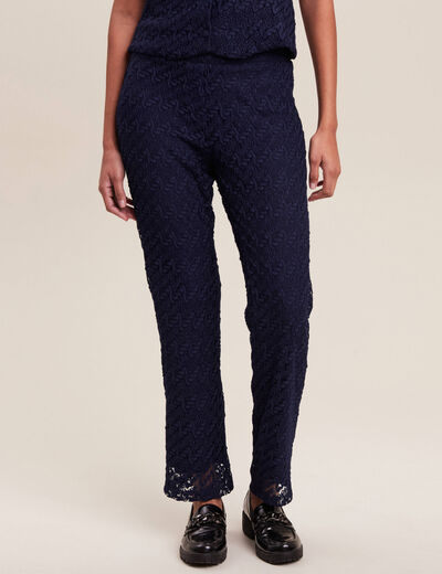 Pantalon flou dentelle 7/8ème bleu foncé femme