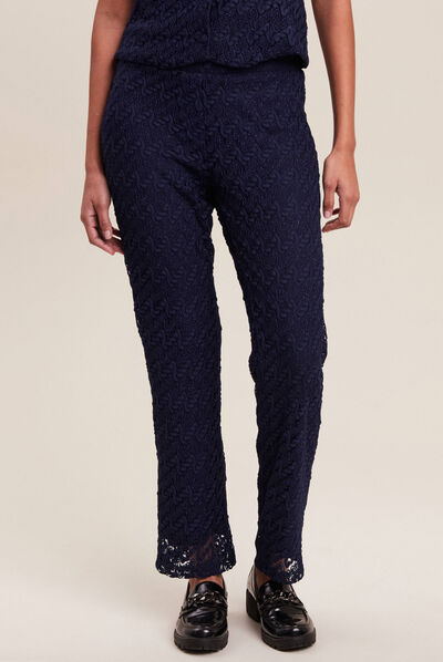 Pantalon flou dentelle 7/8ème bleu foncé femme
