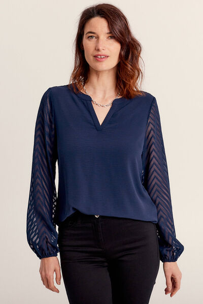 T-shirt manches longues bleu marine femme